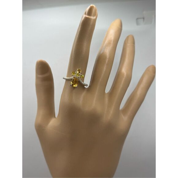 Citrine Sterling Silver Yellow Diamond Ring-7 - Picture 1 of 8